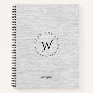 Monogrammed Rustic Grey Linen Script Recipe Notebook