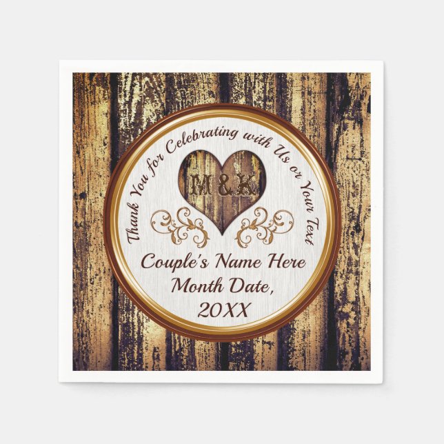 Monogrammed Rustic Personalised Wedding Napkins (Front)