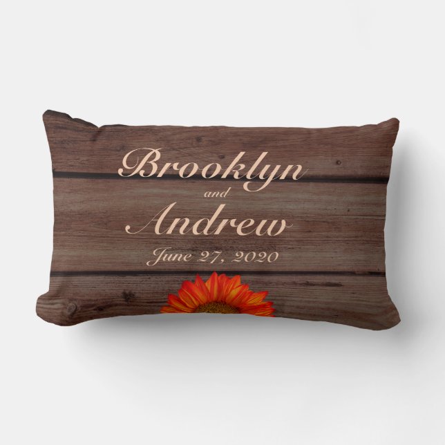 Monogrammed Rustic Wedding Pillows Sunflower (Front)