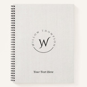 Monogrammed Rustic White Linen Elegant Script  Notebook