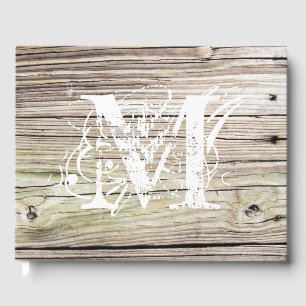 Monogrammed Rustic Wood Boards Guest Book