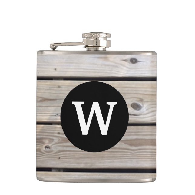 Monogrammed Rustic Wood  Hip Flask (Front)