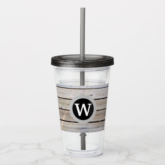 Monogrammed Rustic Wood Planks Acrylic Tumbler (Front)