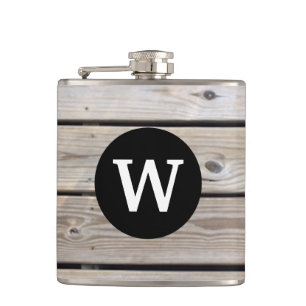 Monogrammed Rustic Wood Planks Flask