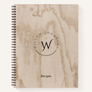 Monogrammed Rustic Wood Texture Elegant Recipe Notebook