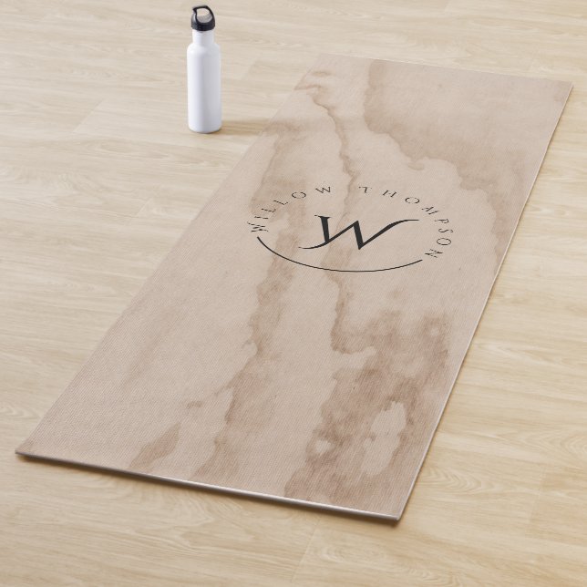 Monogrammed Rustic Wood Texture Elegant Script  Yoga Mat (In Situ)