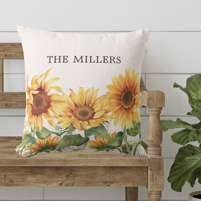Monogrammed Rustic Yellow Sunflower Garden Cushion (In situ)