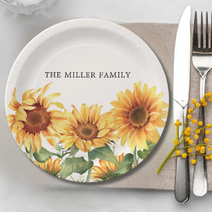 Monogrammed Rustic Yellow Sunflower Garden Paper Plate