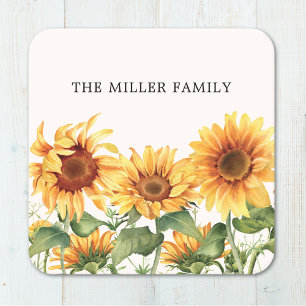 Monogrammed Rustic Yellow Sunflower Garden Square Paper Coaster