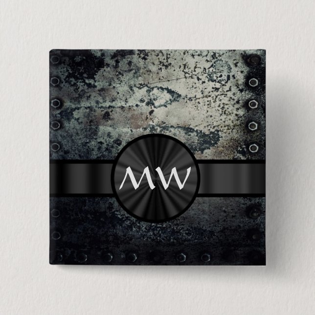 Monogrammed rusty metal 15 cm square badge (Front)