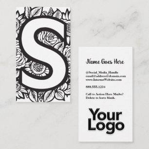 Monogrammed S Floral Black and White Company Logo Business Card