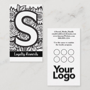 Monogrammed S Floral Black and White Company Logo  Business Card