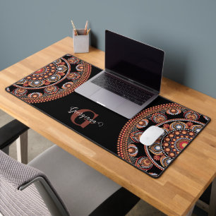 Monogrammed Safari Sunset Bohemian Dot Mandala Desk Mat