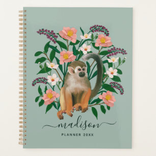 Monogrammed Sage Green Floral Monkey 2023 Planner