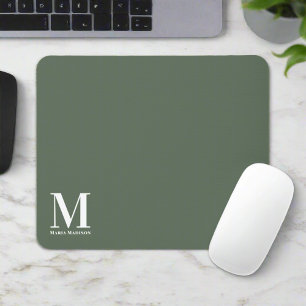 Monogrammed Sage Green Initial Name Electronics  Mouse Pad