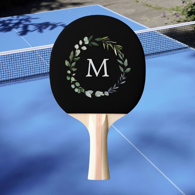Monogrammed Sage Green Leaves Greenery Wreath  Ping Pong Paddle (In situ)