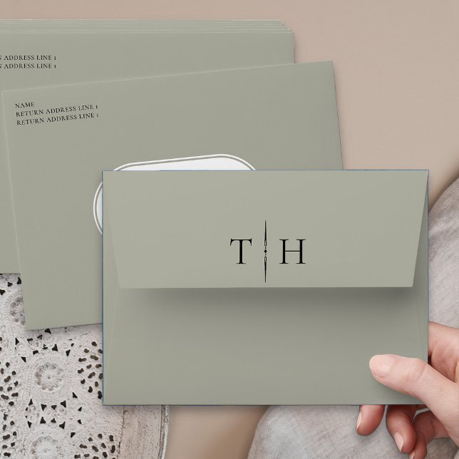 Monogrammed Sage Green Wedding Invitation Envelope (Sage green monogrammed wedding invitation envelopes from my Wedding Colors collection)