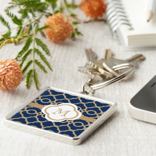 Monogrammed Sapphire Blue and Gold Moroccan Key Ring