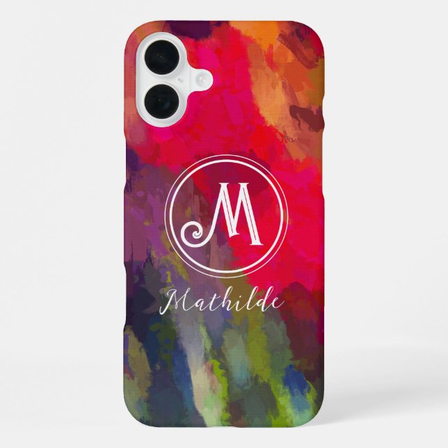 Monogrammed Scarlet Abstract Art Pattern iPhone Case (Back)