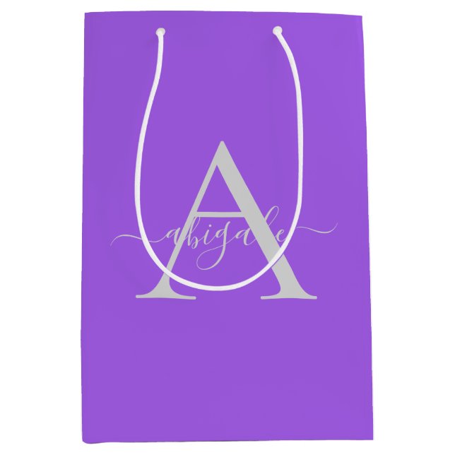 Monogrammed Script Amethyst | Minimalist Elegant Medium Gift Bag (Front)