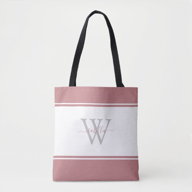Monogrammed Script Initial Dusty Rose Tote Bag (Front)