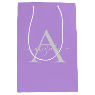 Monogrammed Script Lavender   Minimalist Elegant Medium Gift Bag