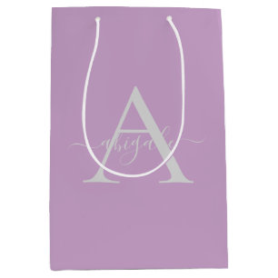 Monogrammed Script Lilac Minimalist Elegant Medium Gift Bag
