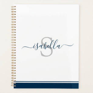 Monogrammed Script Modern Elegant Navy Blue Planner