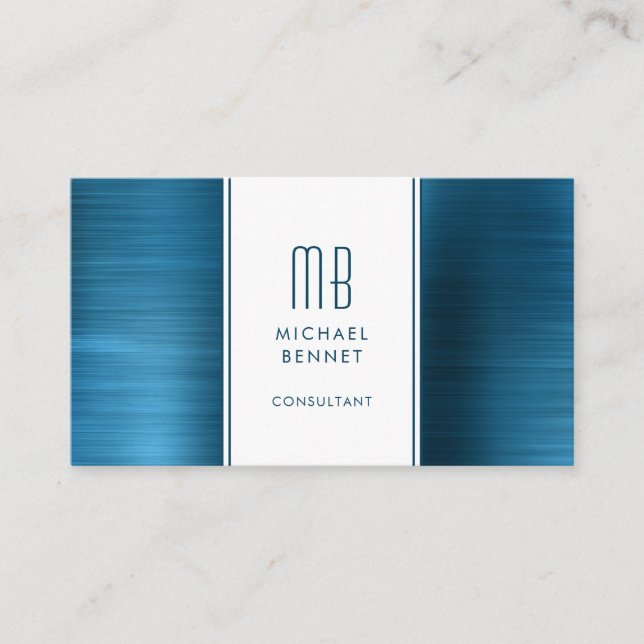 Monogrammed Sea Blue Brown Metallic Foil Consultan Business Card (Front)