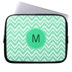 Monogrammed Seafoam Mint Green Ziggag Pattern Laptop Sleeve