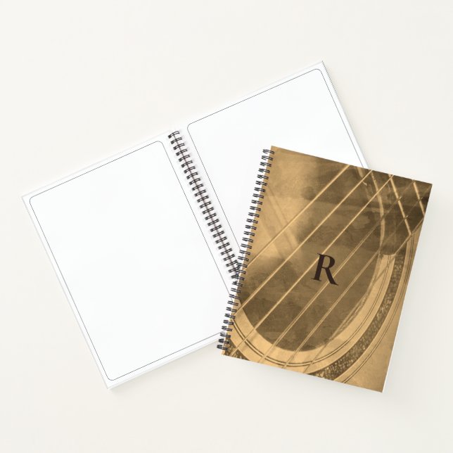 Monogrammed sepia acoustic guitar notebook (Inside)