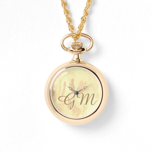 Monogrammed Sepia Watercolor Ladies Watch (Front)