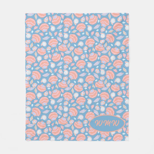 Monogrammed Shell Pattern Fleece Blanket (Front)