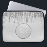 Monogrammed Silver Dripping Glitter Girly Laptop Sleeve<br><div class="desc">Girly Silver Faux Dripping Glitter and Sparkle Elegant Monogram Laptop Computer Case. This monogrammed case can be customised to include your initial and first name.</div>