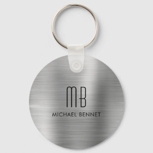 Monogrammed Silver Faux Brushed Metal Key Ring