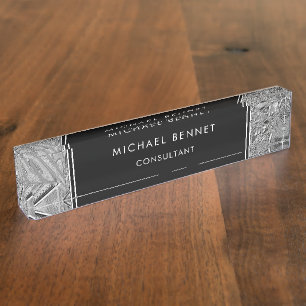 Monogrammed Silver Metallic Business Desk Name Pl Nameplate