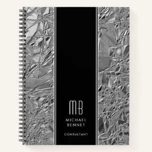 Monogrammed Silver Metallic Business Notebook