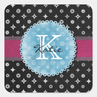 Monogrammed Silver Star Square Sticker