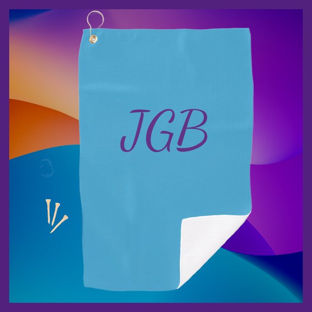 Monogrammed Sky Blue or Choose Colour Background Golf Towel (Creator Uploaded)