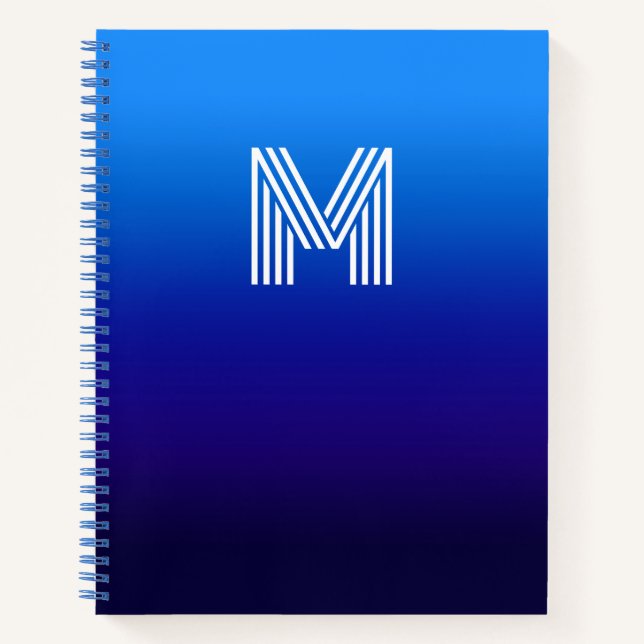 Monogrammed Sky to Midnight Blue Gradient Notebook (Front)