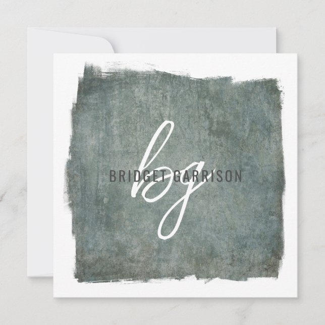 Monogrammed Slate Blue Grey Brush Painted Card (Front)