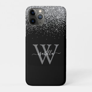 Monogrammed Sliver Black Glitter Elegant Script Case-Mate iPhone Case