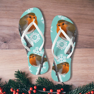 Monogrammed Snowflake Robin Bird Christmas in July Jandals