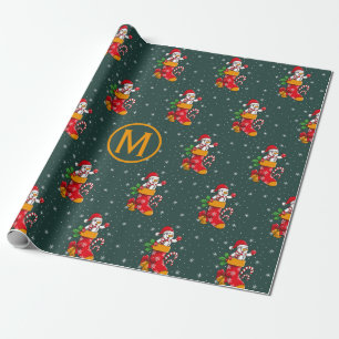Monogrammed Snowman Candy Cane Pattern Christmas Wrapping Paper