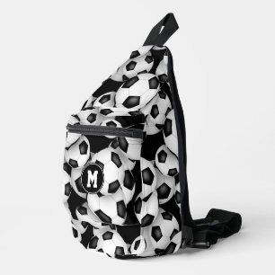 Monogrammed soccer balls pattern sling bag