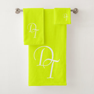 Monogrammed - solid colour fluorescent  yellow bath towel set