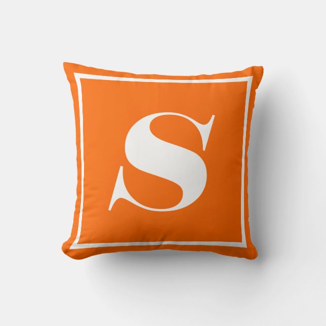 monogrammed solid orange white initial cushion (Front)