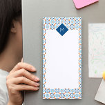 Monogrammed Spanish Tiles Blue Orange Pattern Magnetic Notepad<br><div class="desc">Personalise this magnetic Grocery List and pop it on your fridge or filing cabinet. The template is set up ready for you to add your initial to the monogram frame. This design has an elegant border of Spanish tiles, in shades of blue, white and orange. The pad also has plenty...</div>
