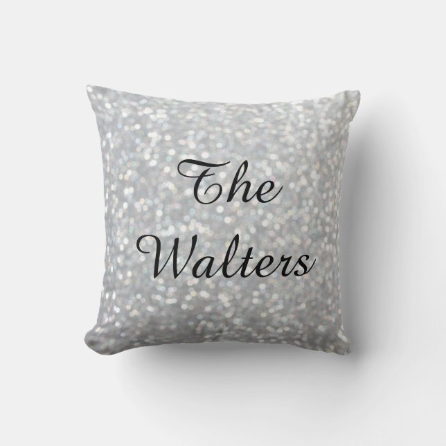 Monogrammed Sparkly Silver Pillow (Front)
