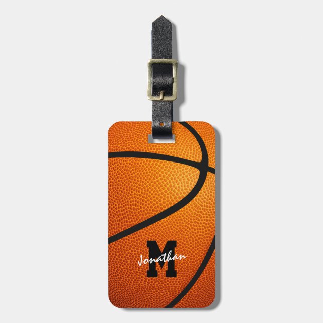 monogrammed sports gifts basketball luggage tag (Front Vertical)
